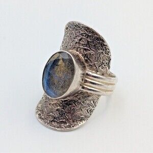 PTI India Sterling Silver 925 Labradorite Saddle Style Cocktail Ring Sz 7